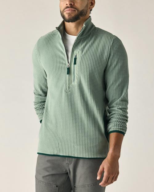 on model image of GridFleece Half-Zip