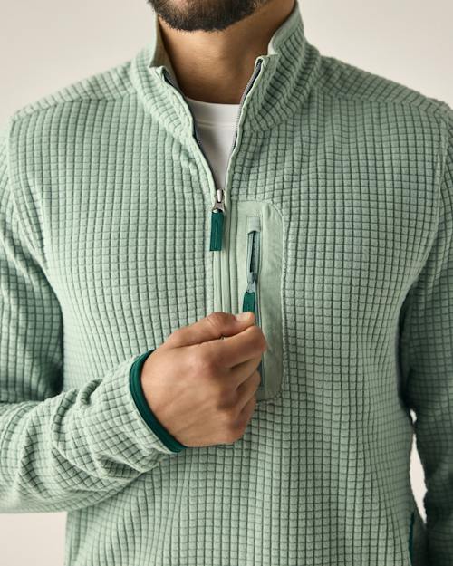 on model image of GridFleece Half-Zip