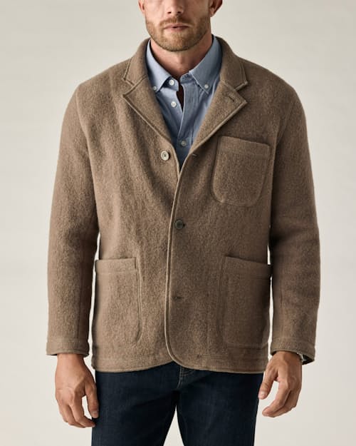 on model image of Boiled Wool Chore Blazer
