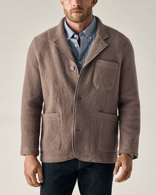 on model image of Boiled Wool Chore Blazer