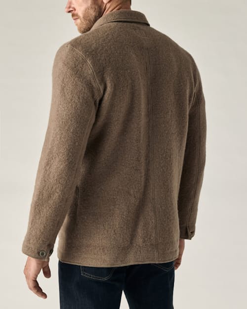 on model image of Boiled Wool Chore Blazer