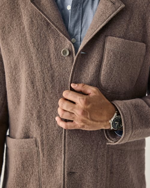 on model image of Boiled Wool Chore Blazer