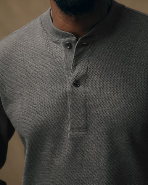 on model image of Waffle Knit Thermal Henley