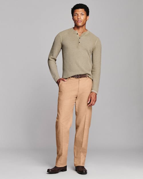 on model image of Garment Dyed Links Henley