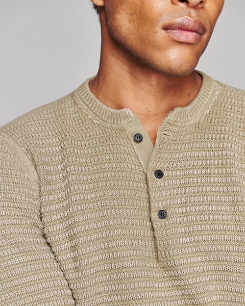 on model image of Garment Dyed Links Henley