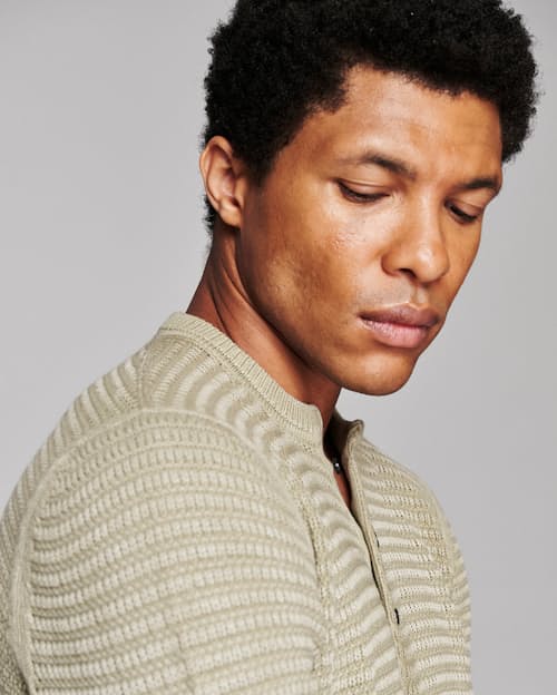 on model image of Garment Dyed Links Henley
