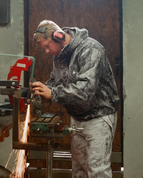 lifestyle image of ROA x Wrangler Denim Hooded Jacket