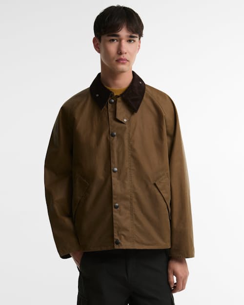 on model image of Transport Wax Jacket