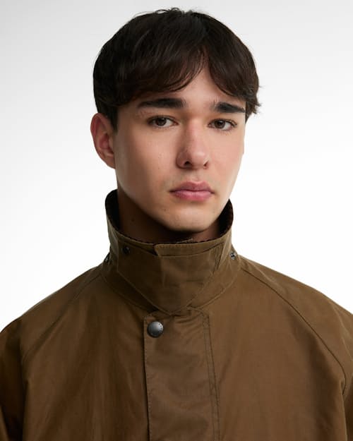 on model image of Transport Wax Jacket