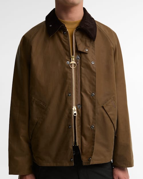 on model image of Transport Wax Jacket