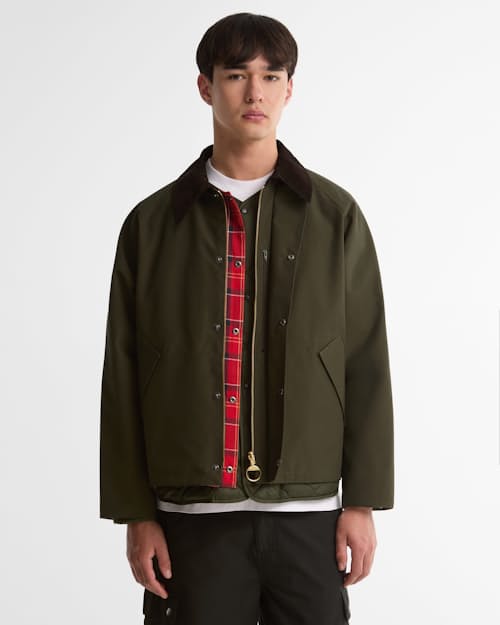 on model image of Transport Wax Jacket