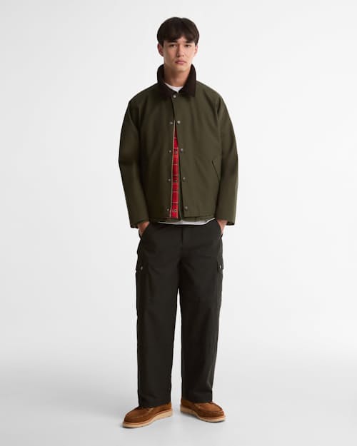 on model image of Transport Wax Jacket