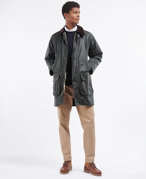 on model image of Border Wax Jacket