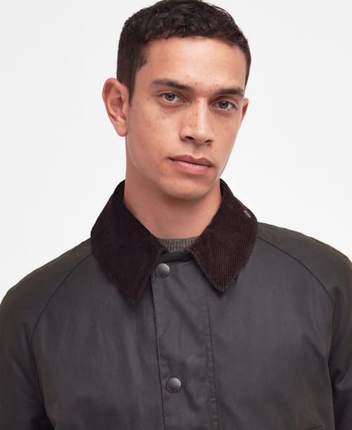 on model image of Border Wax Jacket