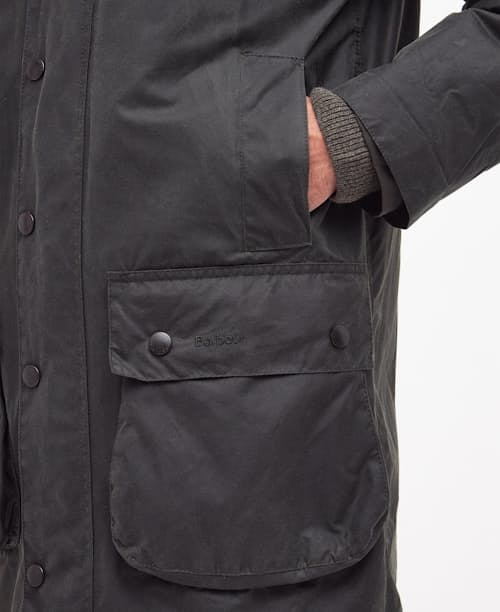 on model image of Border Wax Jacket