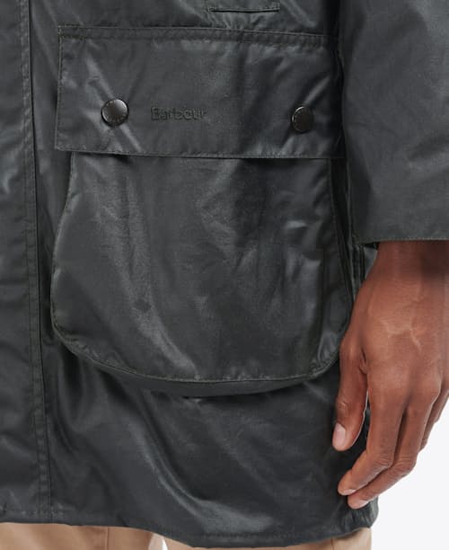 on model image of Border Wax Jacket