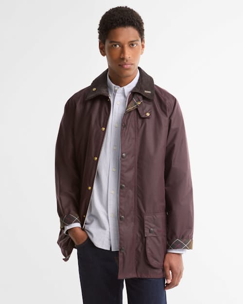 on model image of Beaufort Wax Jacket