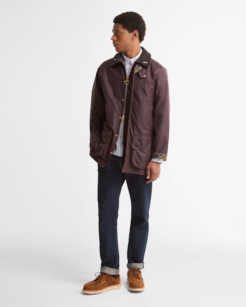 on model image of Beaufort Wax Jacket