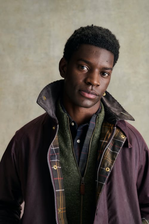on model image of Beaufort Wax Jacket