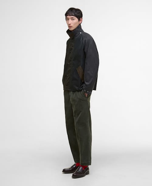 on model image of Transport Wax Jacket