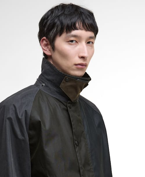 on model image of Transport Wax Jacket