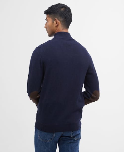 on model image of Essential Patch Zip Through Knitted Jumper