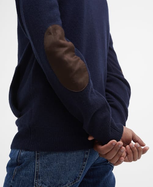 on model image of Essential Patch Zip Through Knitted Jumper