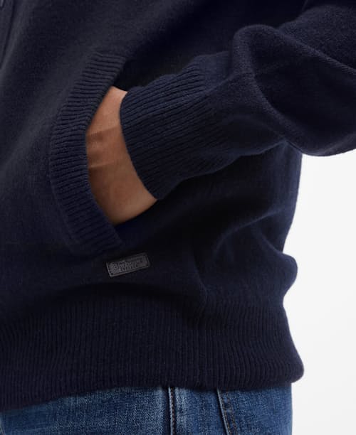 on model image of Essential Patch Zip Through Knitted Jumper