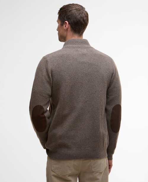 on model image of Essential Patch Zip Through Knitted Jumper
