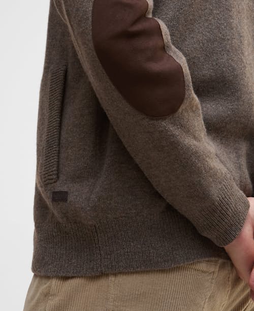 on model image of Essential Patch Zip Through Knitted Jumper