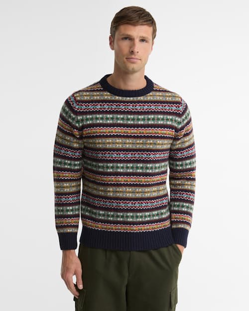 on model image of Scottish Made Fairisle Crew