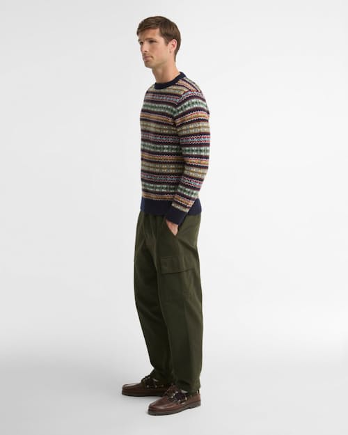 on model image of Scottish Made Fairisle Crew
