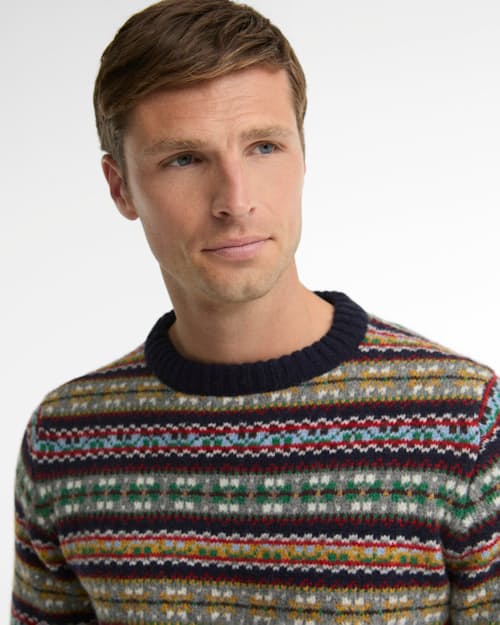 on model image of Scottish Made Fairisle Crew