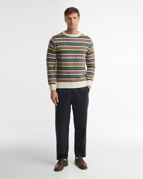 on model image of Scottish Made Fairisle Crew