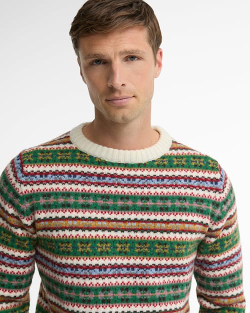 on model image of Scottish Made Fairisle Crew