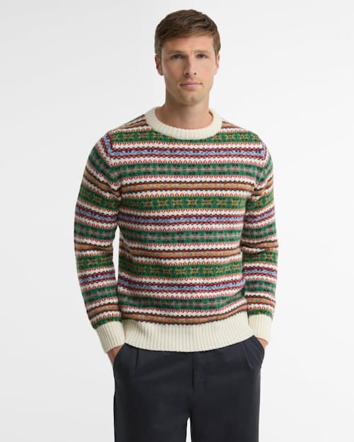 on model image of Scottish Made Fairisle Crew