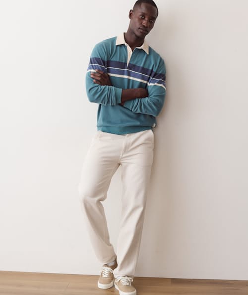 on model image of Sueded Rugby Polo