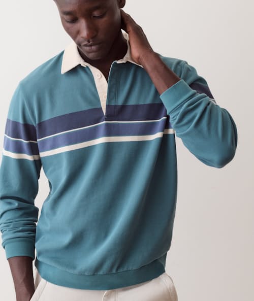 on model image of Sueded Rugby Polo