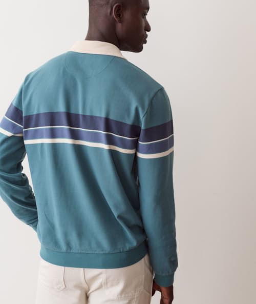 on model image of Sueded Rugby Polo