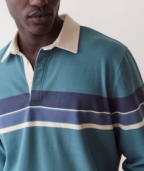 on model image of Sueded Rugby Polo