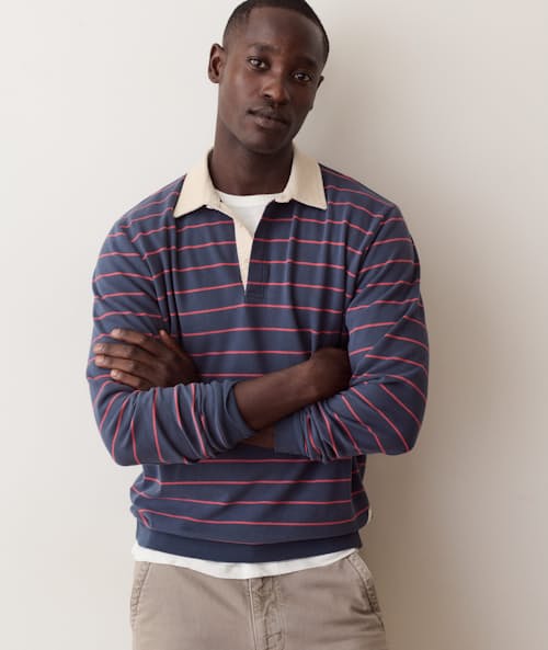 on model image of Sueded Rugby Polo