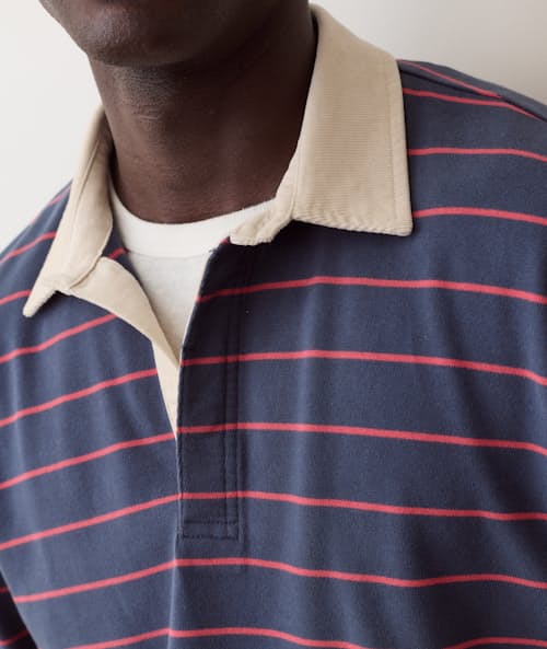 on model image of Sueded Rugby Polo