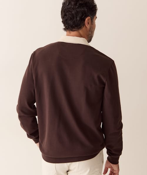 on model image of Sueded Rugby Polo
