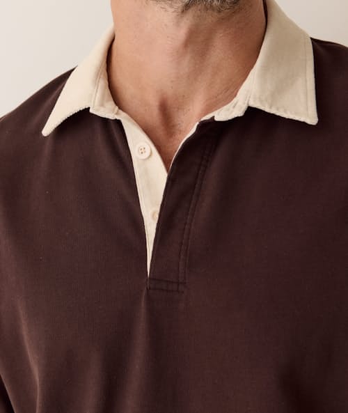 on model image of Sueded Rugby Polo