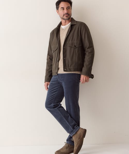on model image of Waxed Trucker Jacket