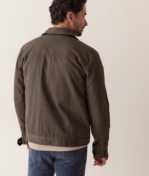 on model image of Waxed Trucker Jacket