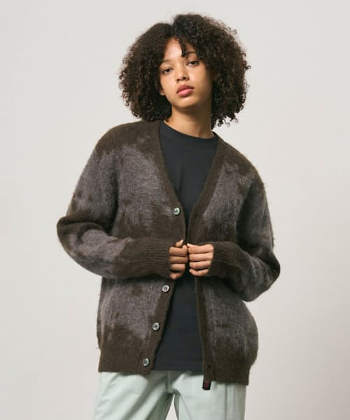 on model image of Mohair Splatter Cardigan