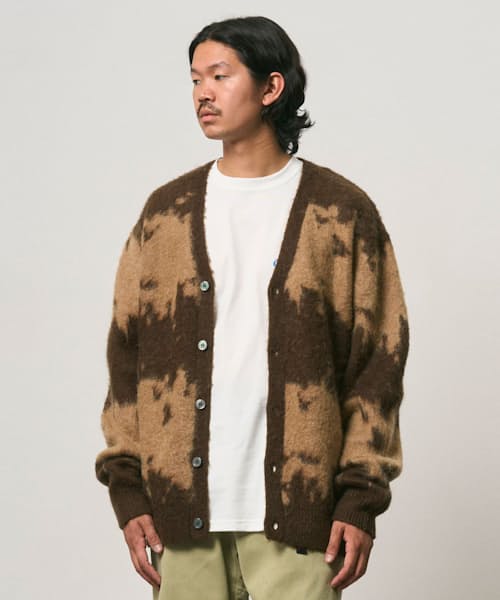 on model image of Mohair Splatter Cardigan