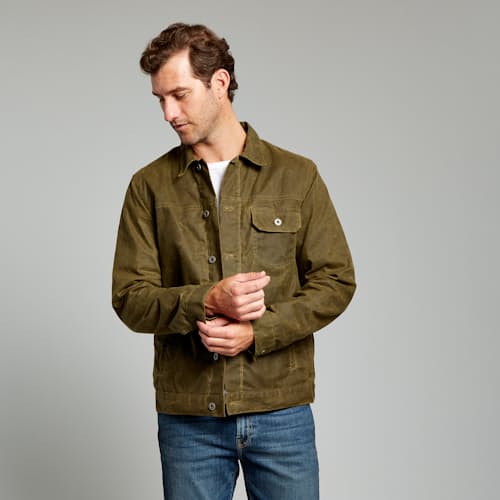 laydown image of Flannel-Lined Waxed Trucker Jacket