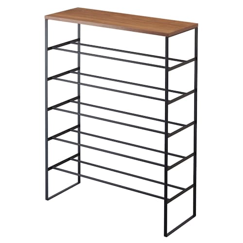 laydown image of Wood Top Shoe Rack Tower - 6 Tier